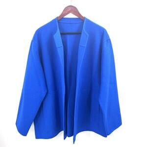 Custom Royal Blue Wool Cashmere Open Front Blazer Jacket Womens Size 2X